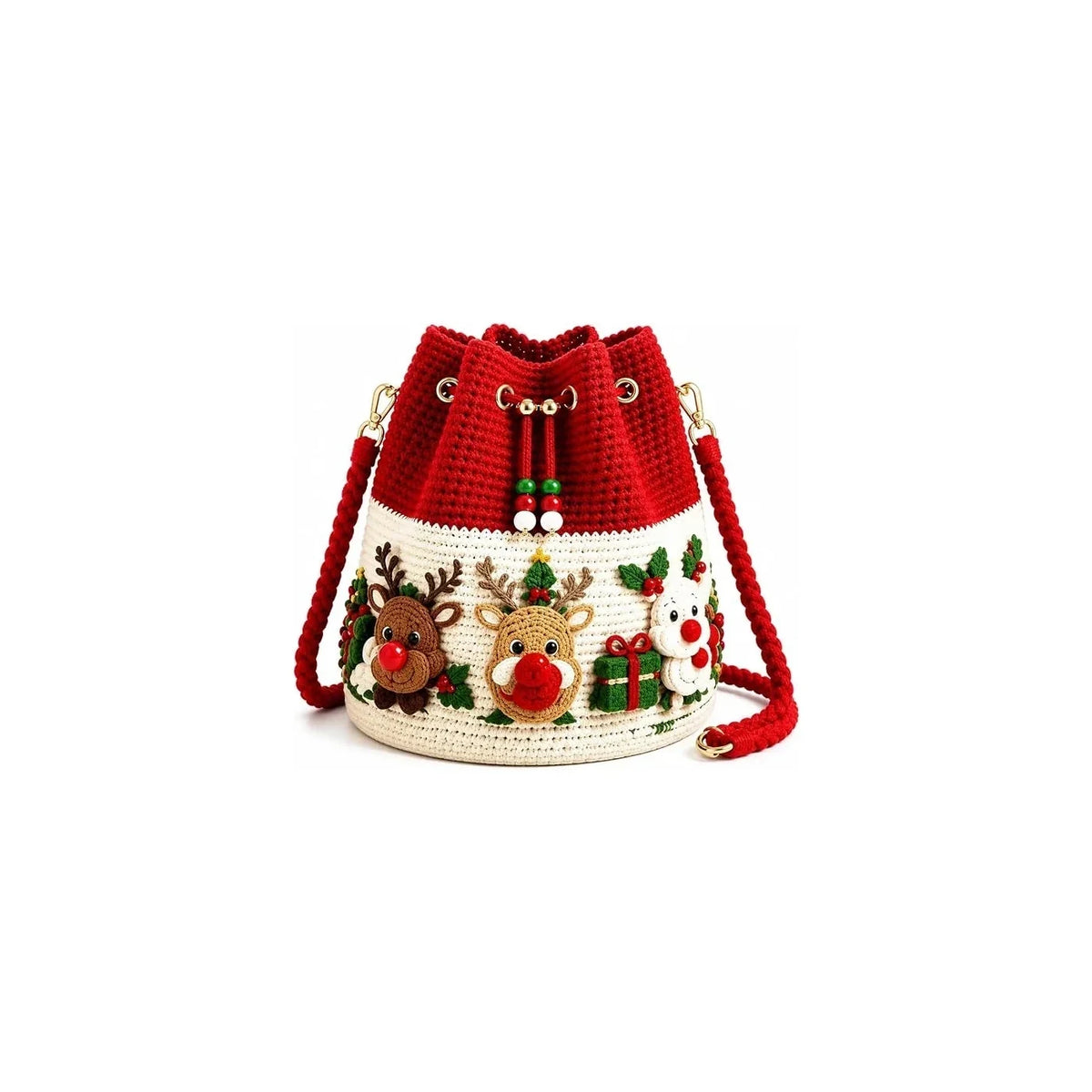 Red and cream Christmas Reindeer bucket bag