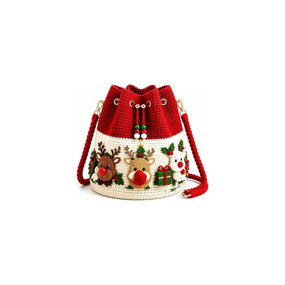 Red and cream Christmas Reindeer bucket bag