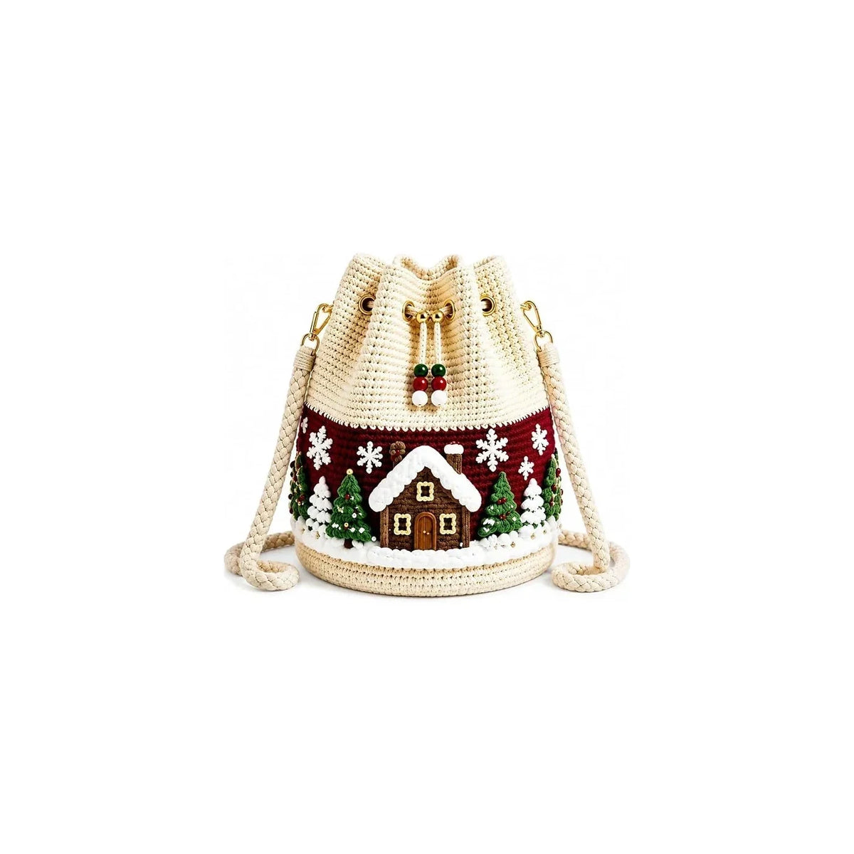 Cream Gingerbread House crochet-style bucket bag