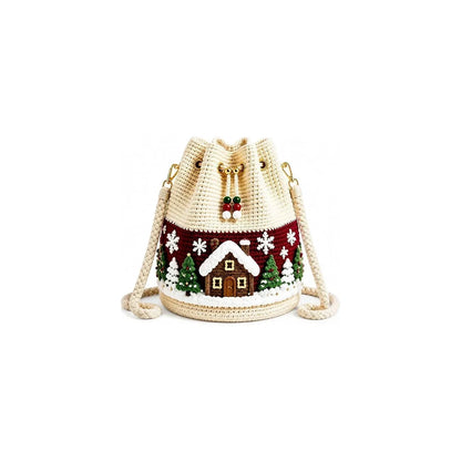 Cream Gingerbread House crochet-style bucket bag