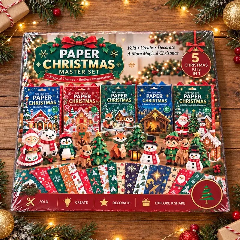 Complete collection packaging showing five paper-craft themes