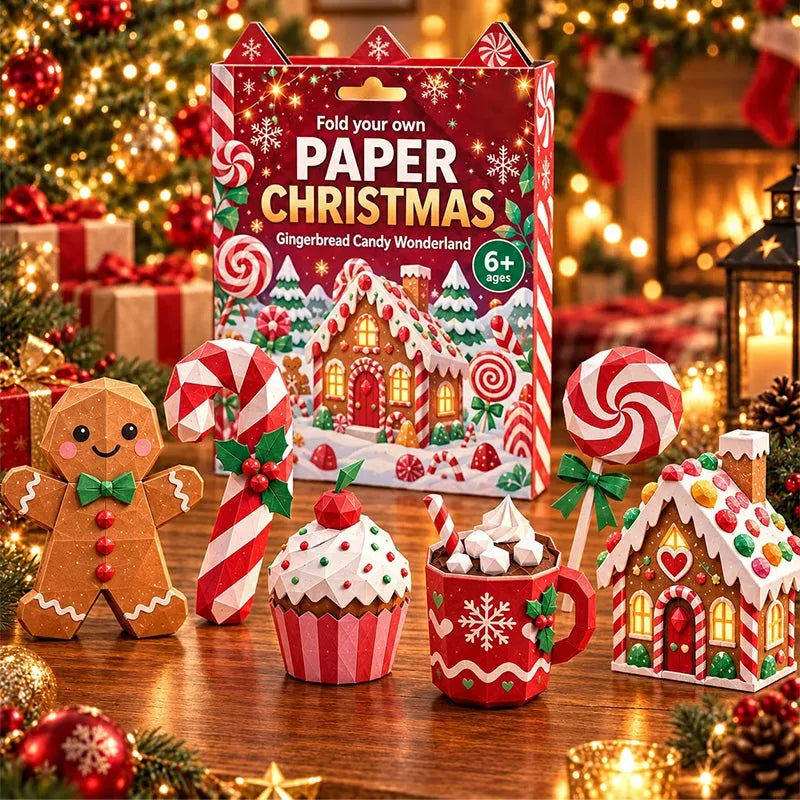 Gingerbread Wonderland paper-craft set with five illustrated creations