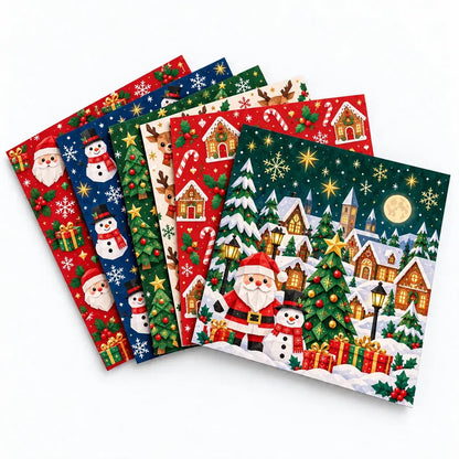 Printed Christmas paper-craft sheets in five festive themes