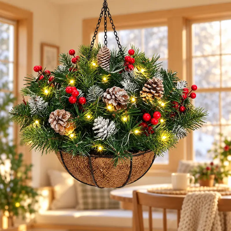 Pinecone Christmas hanging decoration in a warm home setting