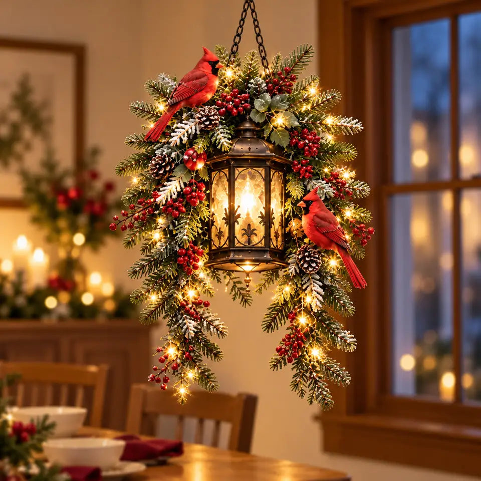 Cardinal Christmas hanging decoration in a warm home setting