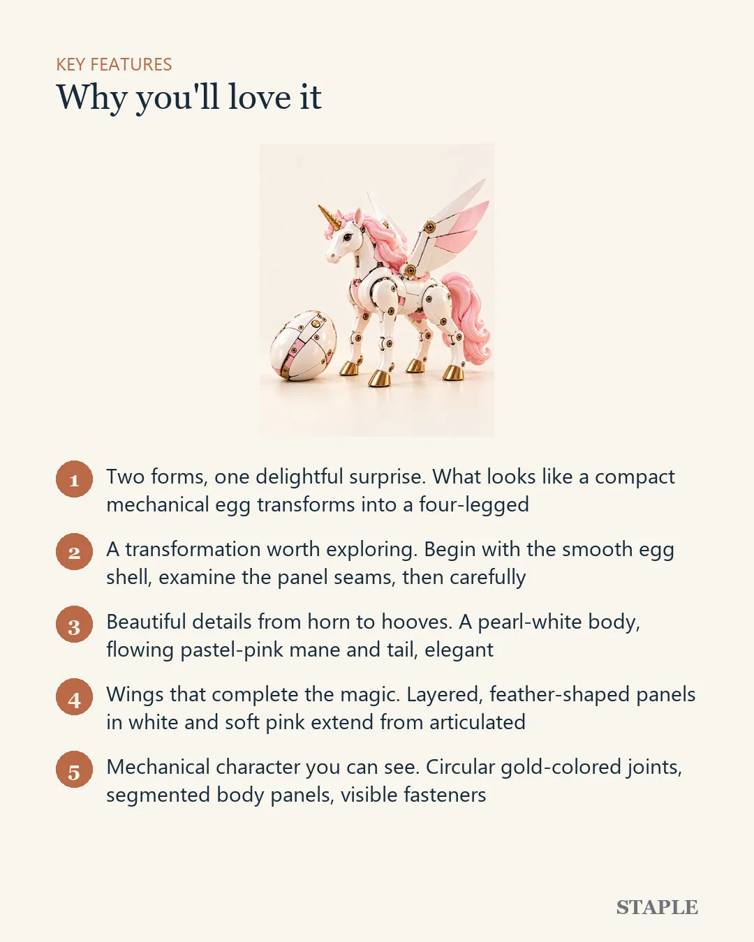2-in-1 Transforming Unicorn Egg – Mechanical Winged Figure — key features