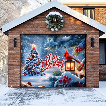 Cardinal's Christmas garage door cover illustrative mockup on a single garage door