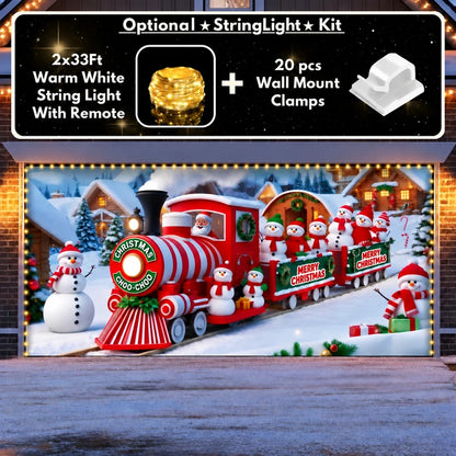 Christmas Choo-Choo garage door cover with optional string light kit