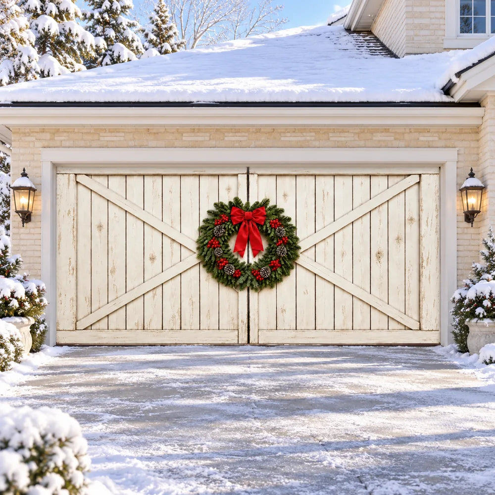 Illustrative Farmhouse Christmas double-door cover preview without optional string lights.