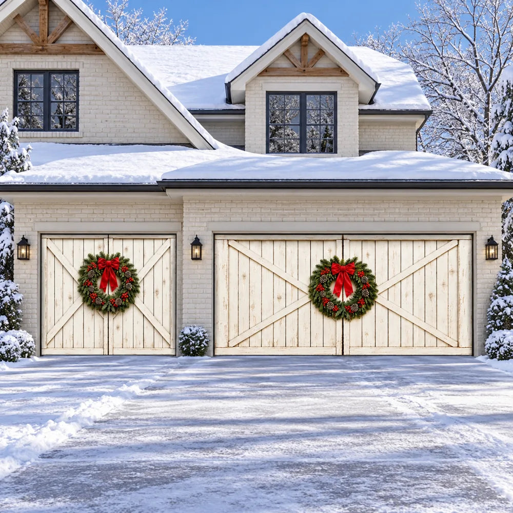 Illustrative Farmhouse Christmas cover preview, double plus single door, without optional string lights.