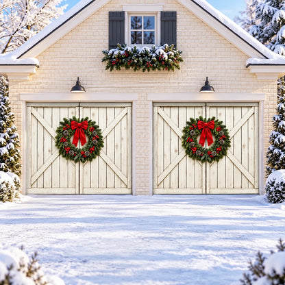 Illustrative Farmhouse Christmas cover preview, two separate single doors, without optional string lights.