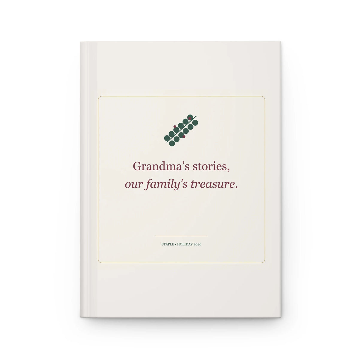 Supplier-rendered front view of STAPLE Grandma’s Stories lined journal.