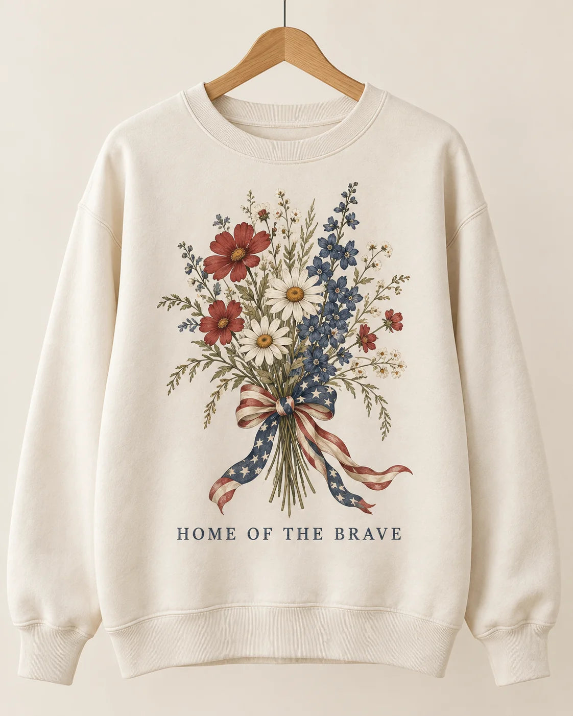 Home of the Brave Floral Crewneck Sweatshirt — artwork detail mockup