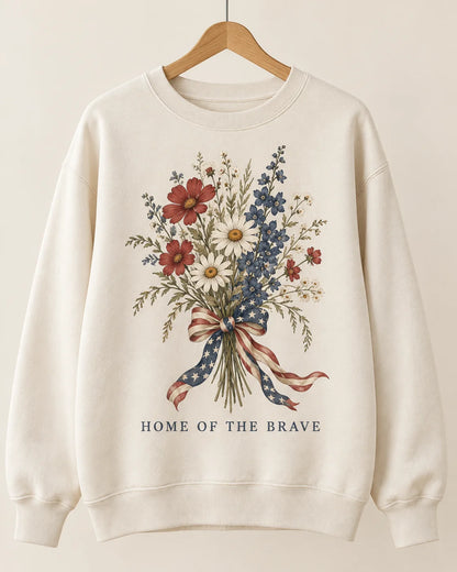 Home of the Brave Floral Crewneck Sweatshirt — artwork detail mockup