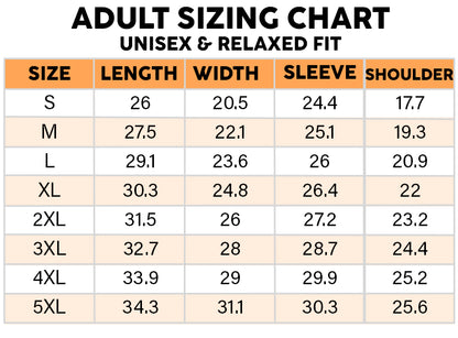 Adult S to 5XL garment measurements in inches: length, flat width, sleeve and shoulder for Jingle My Bells sweatshirt