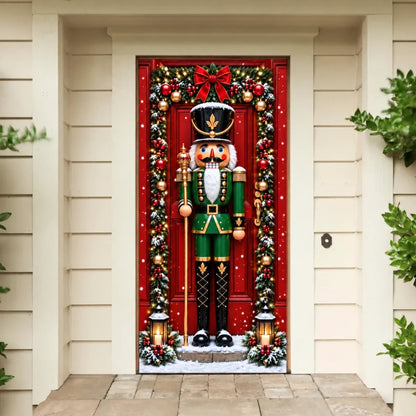 Nutcracker (Green) Christmas front door cover on a light-colored entrance.