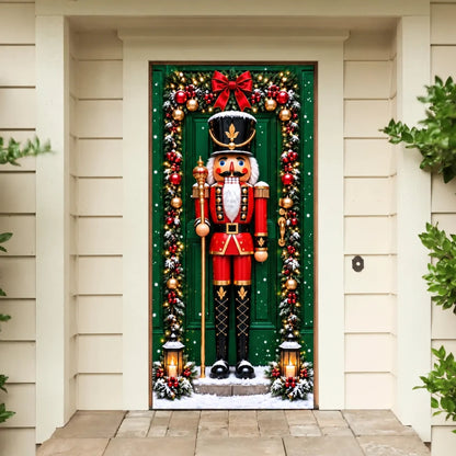Nutcracker (Red) Christmas front door cover on a light-colored entrance.