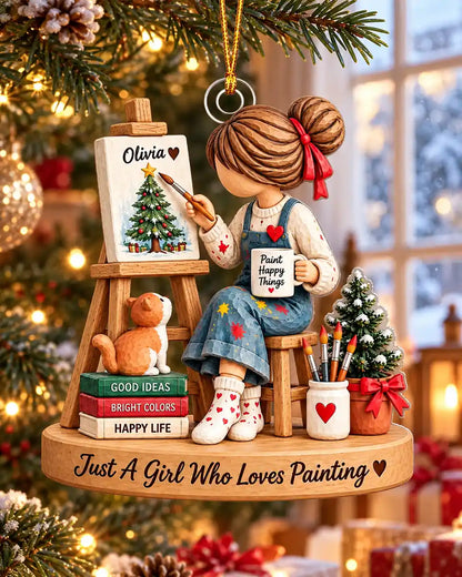 Personalized Girl Painter Christmas Ornament — hero