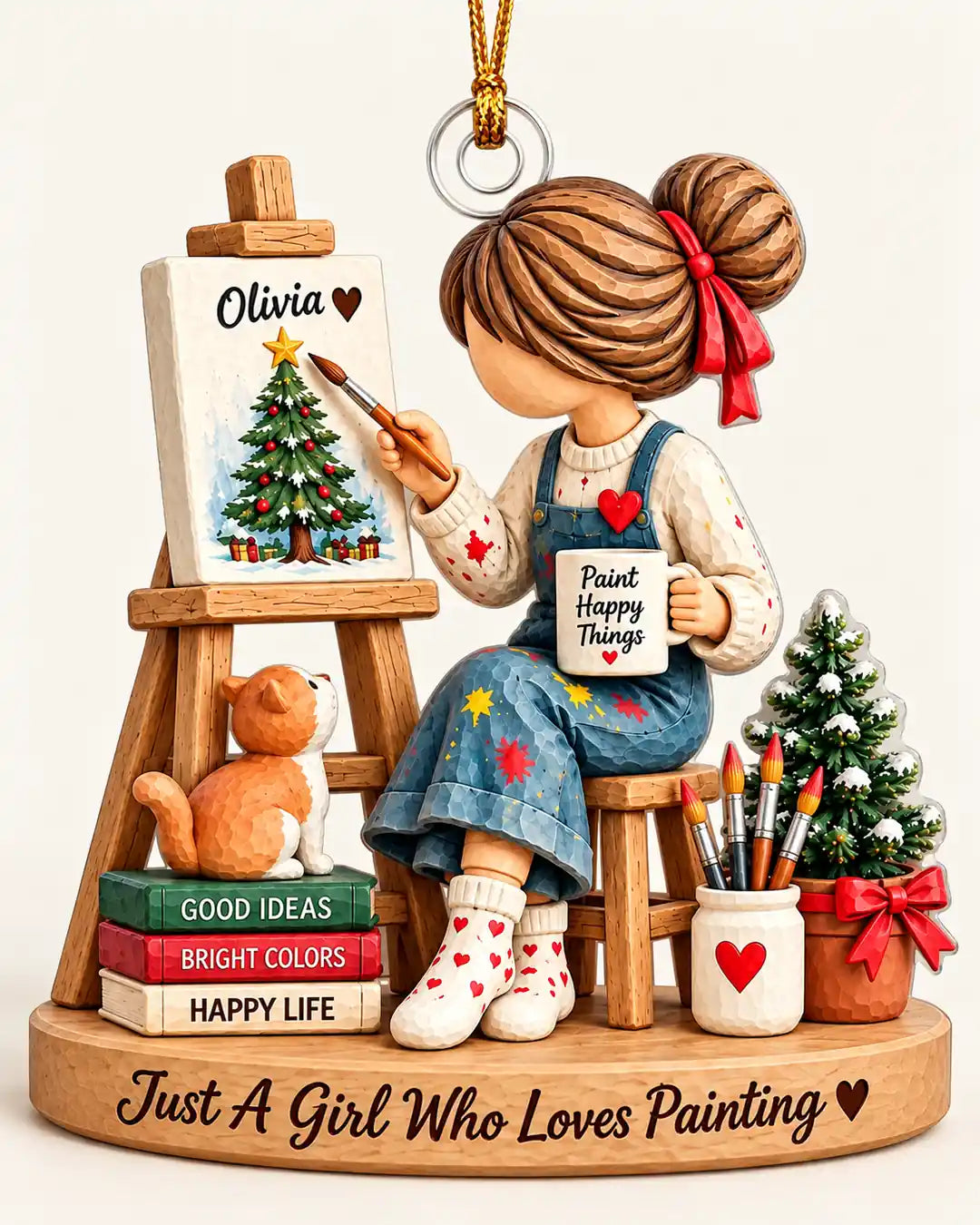 Personalized Girl Painter Christmas Ornament — studio