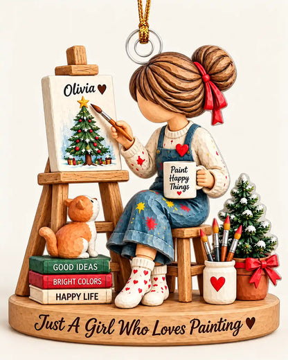 Personalized Girl Painter Christmas Ornament — studio