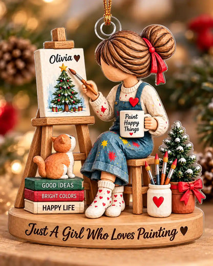 Personalized Girl Painter Christmas Ornament — detail