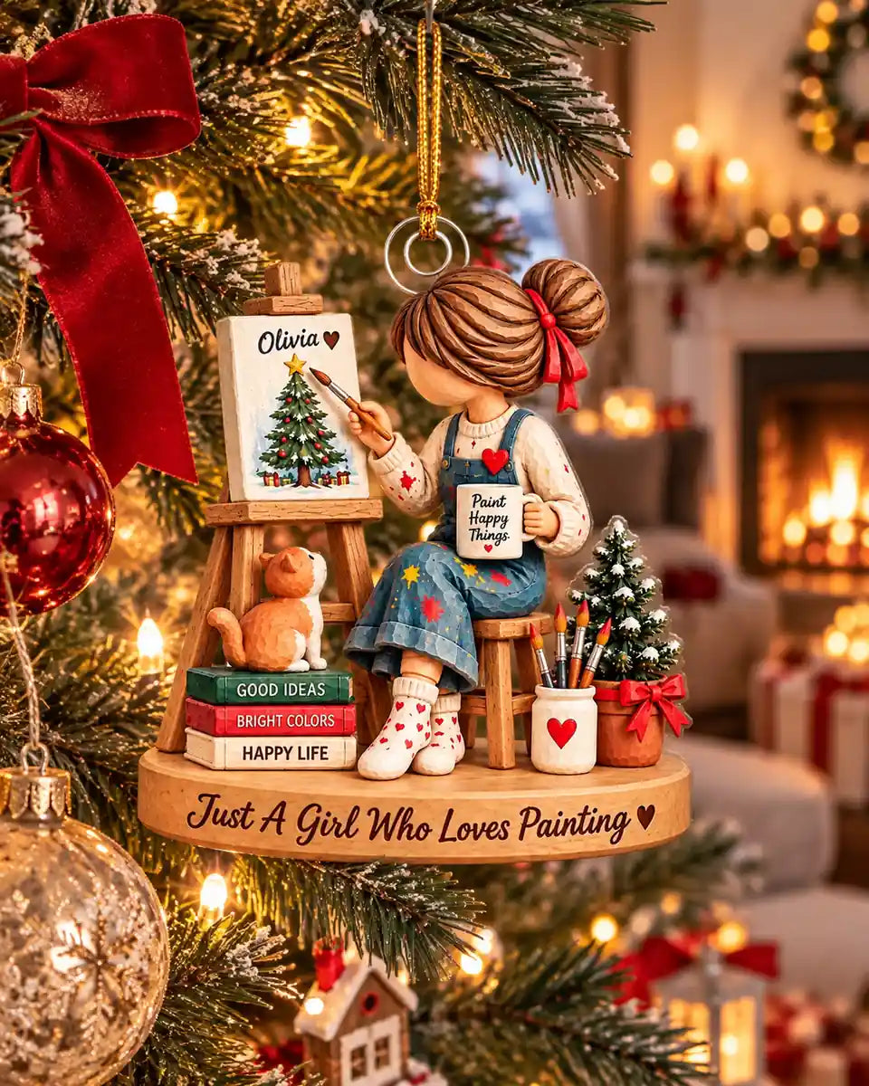 Personalized Girl Painter Christmas Ornament — lifestyle