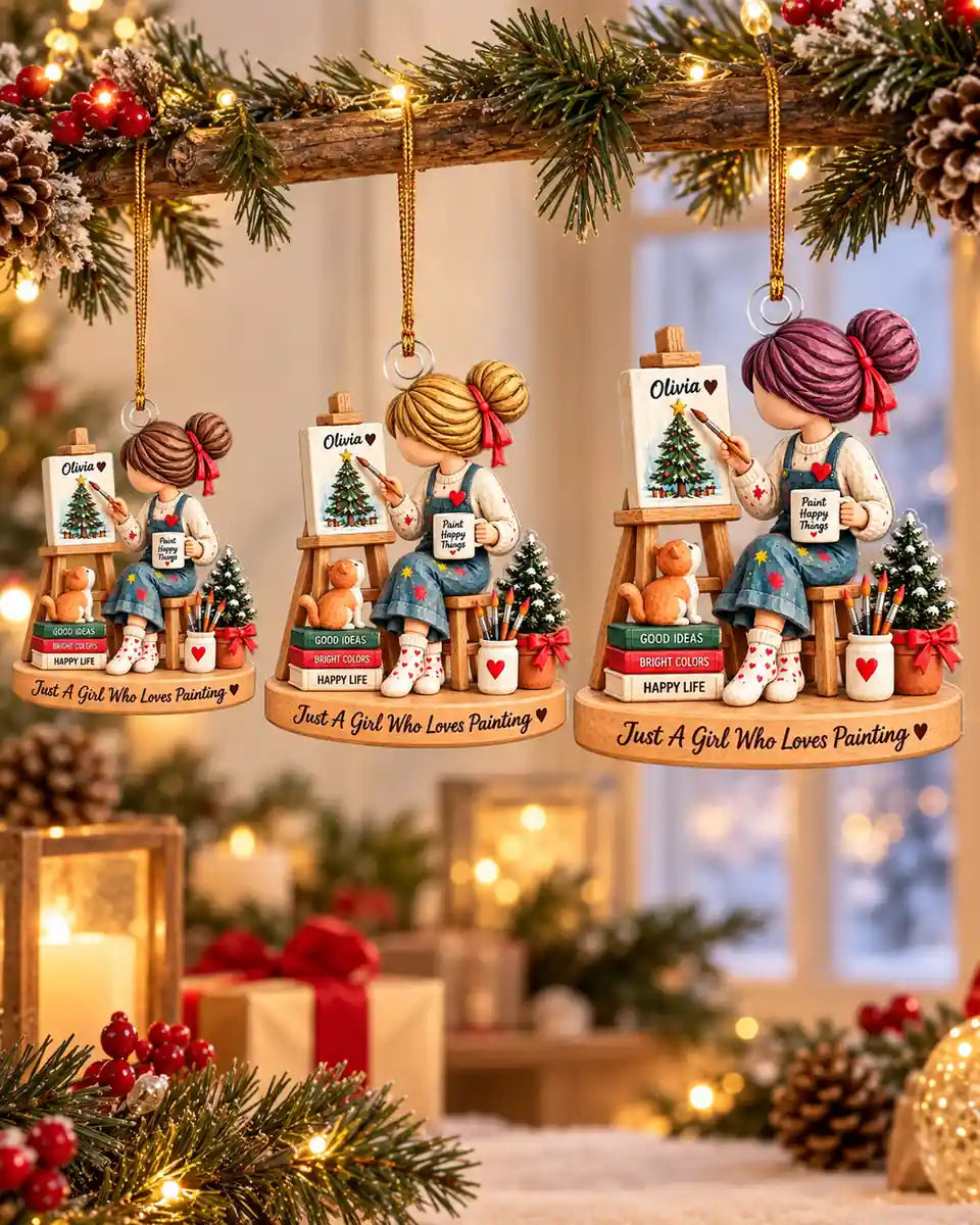 Personalized Girl Painter Christmas Ornament — feature