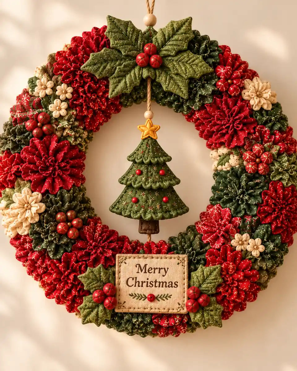 DIY 3D Fabric Poke Christmas Wreath Kit — detail