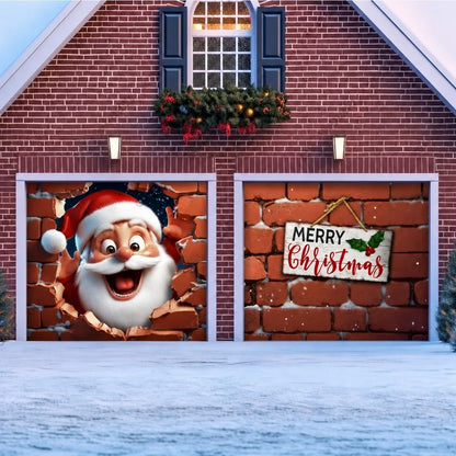 Santa's Surprise Christmas garage door cover illustrative mockup on two garage doors