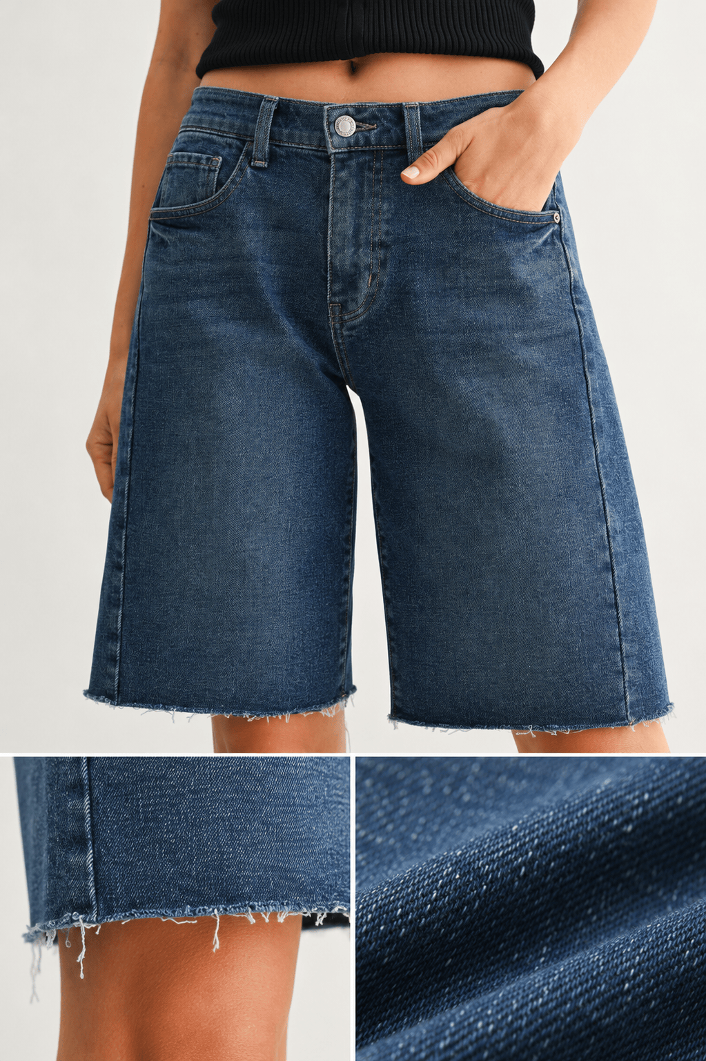 STAPLE Shorts The Seamed™ Long Denim Bermuda Short Women’s Long Denim Bermuda Shorts | STAPLE