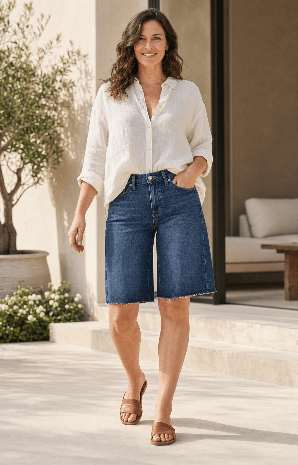 STAPLE Shorts The Seamed™ Long Denim Bermuda Short Women’s Long Denim Bermuda Shorts | STAPLE