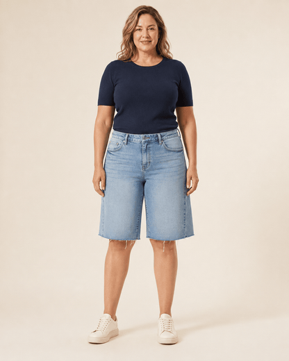 STAPLE Shorts The Seamed™ Long Denim Bermuda Short Women’s Long Denim Bermuda Shorts | STAPLE