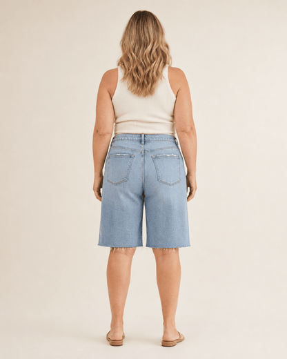 STAPLE Shorts The Seamed™ Long Denim Bermuda Short Women’s Long Denim Bermuda Shorts | STAPLE