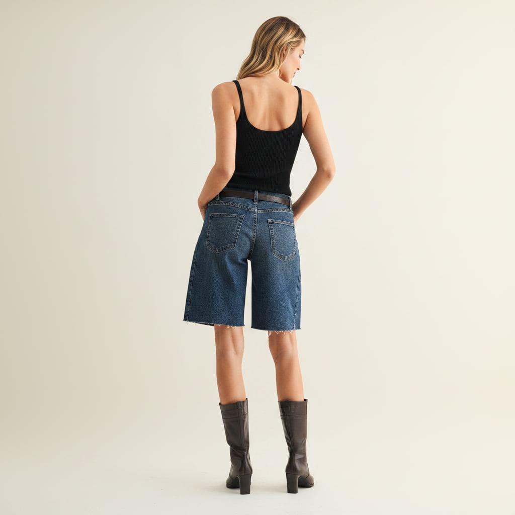 STAPLE Shorts The Seamed™ Long Denim Bermuda Short Women’s Long Denim Bermuda Shorts | STAPLE