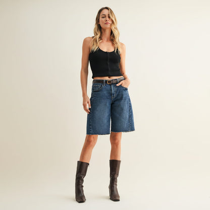 STAPLE Shorts The Seamed™ Long Denim Bermuda Short Women’s Long Denim Bermuda Shorts | STAPLE