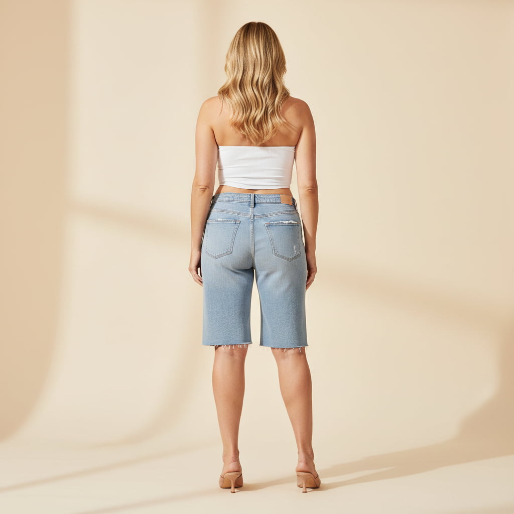 STAPLE Shorts The Seamed™ Long Denim Bermuda Short Women’s Long Denim Bermuda Shorts | STAPLE