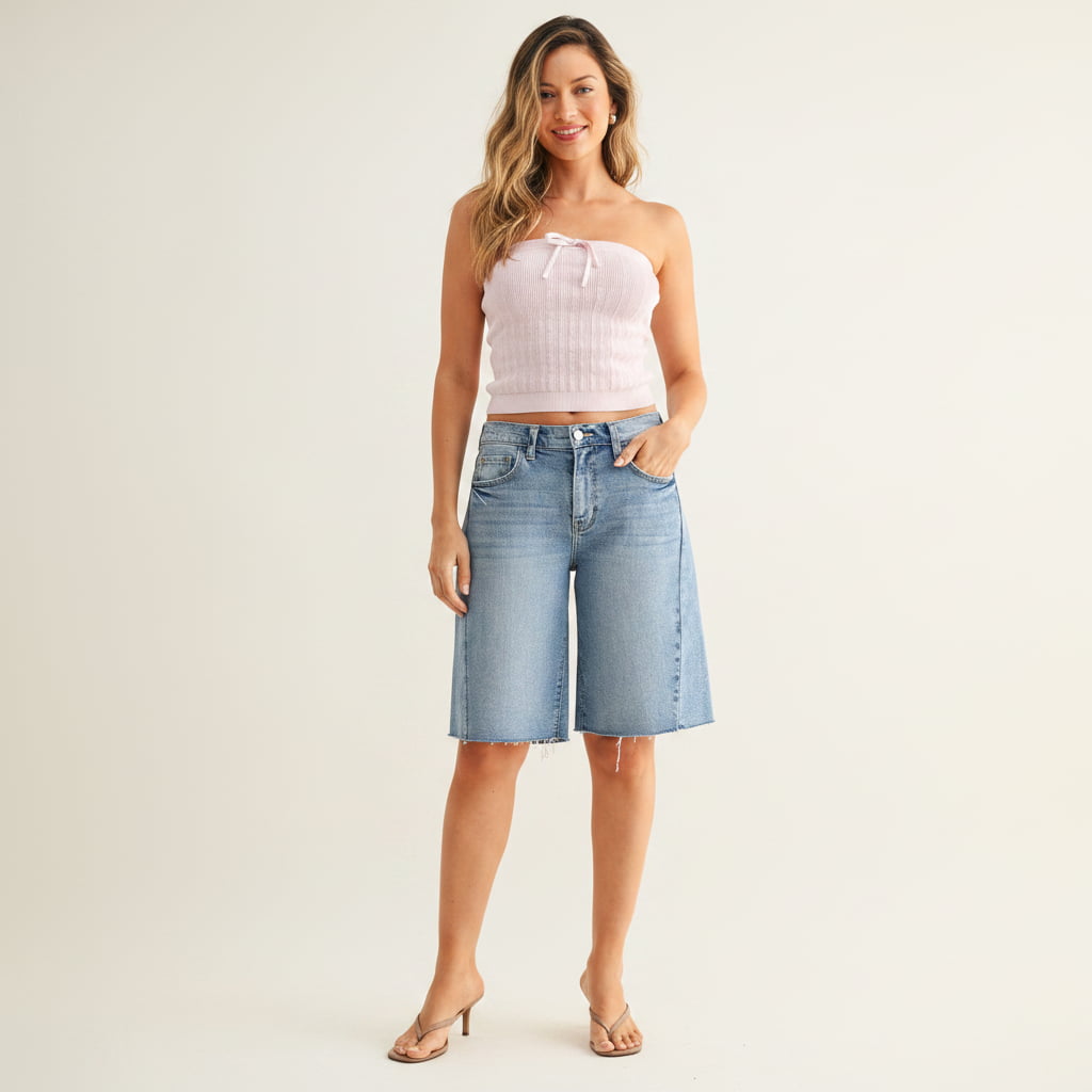 STAPLE Shorts The Seamed™ Long Denim Bermuda Short Women’s Long Denim Bermuda Shorts | STAPLE