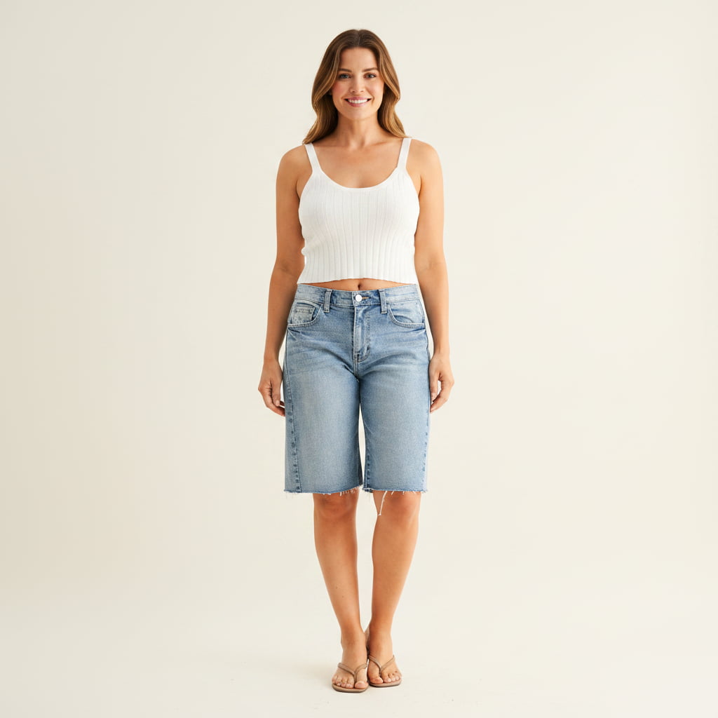 STAPLE Shorts The Seamed™ Long Denim Bermuda Short Women’s Long Denim Bermuda Shorts | STAPLE