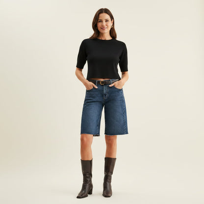 STAPLE Shorts The Seamed™ Long Denim Bermuda Short Women’s Long Denim Bermuda Shorts | STAPLE