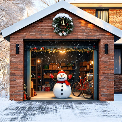 Snowy The Snowman Christmas garage door cover illustrative mockup on a single garage door