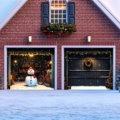 Snowy The Snowman Christmas garage door cover illustrative mockup on two garage doors