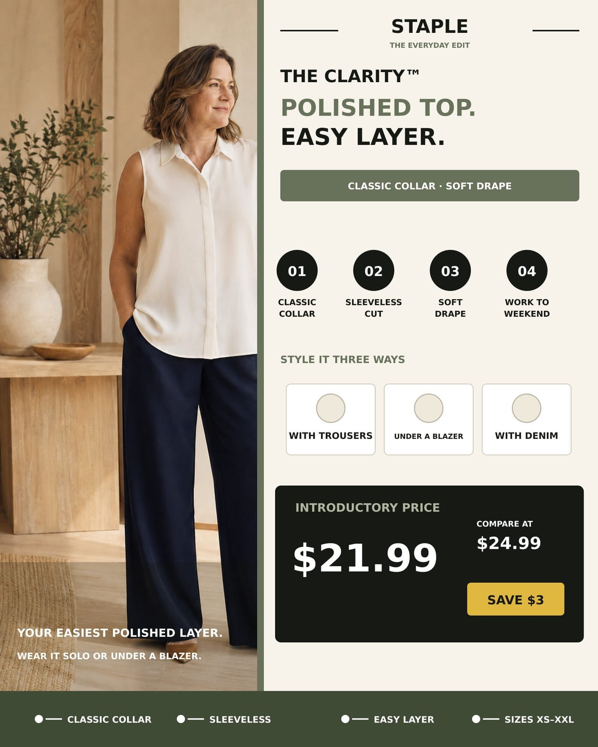 The Clarity™ Sleeveless Collared Blouse