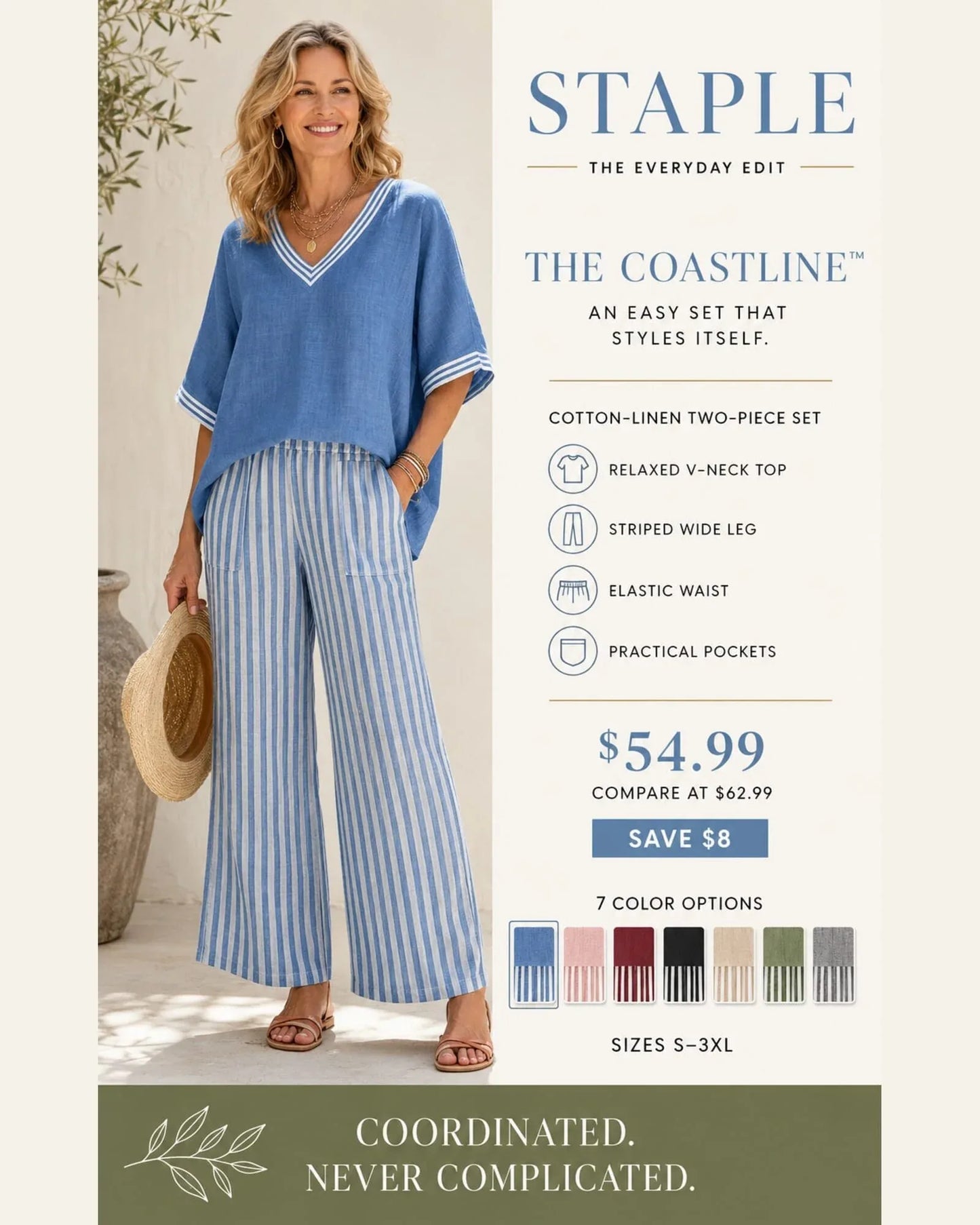 The Coastline™ Striped V-Neck Set