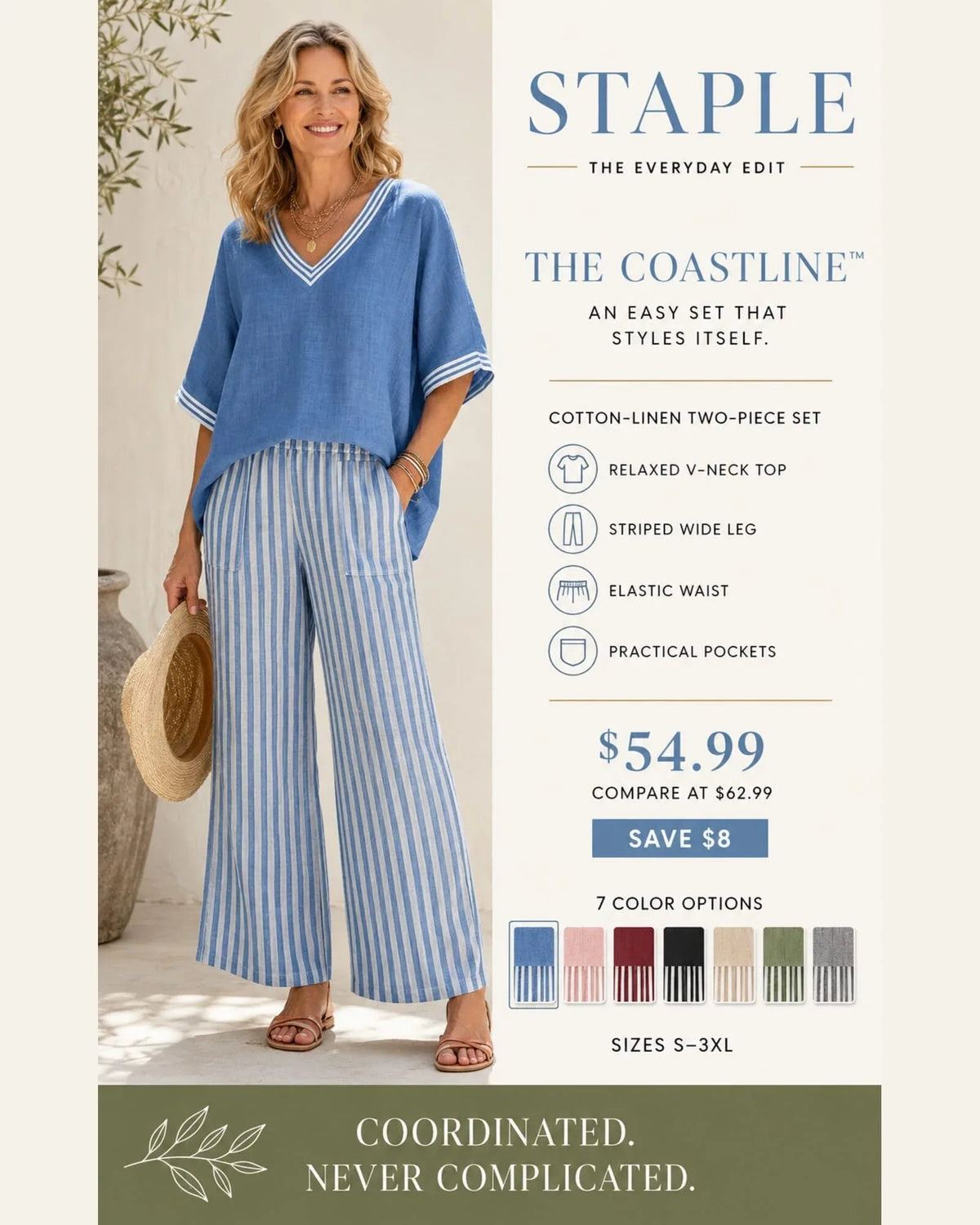 The Coastline™ Striped V-Neck Set