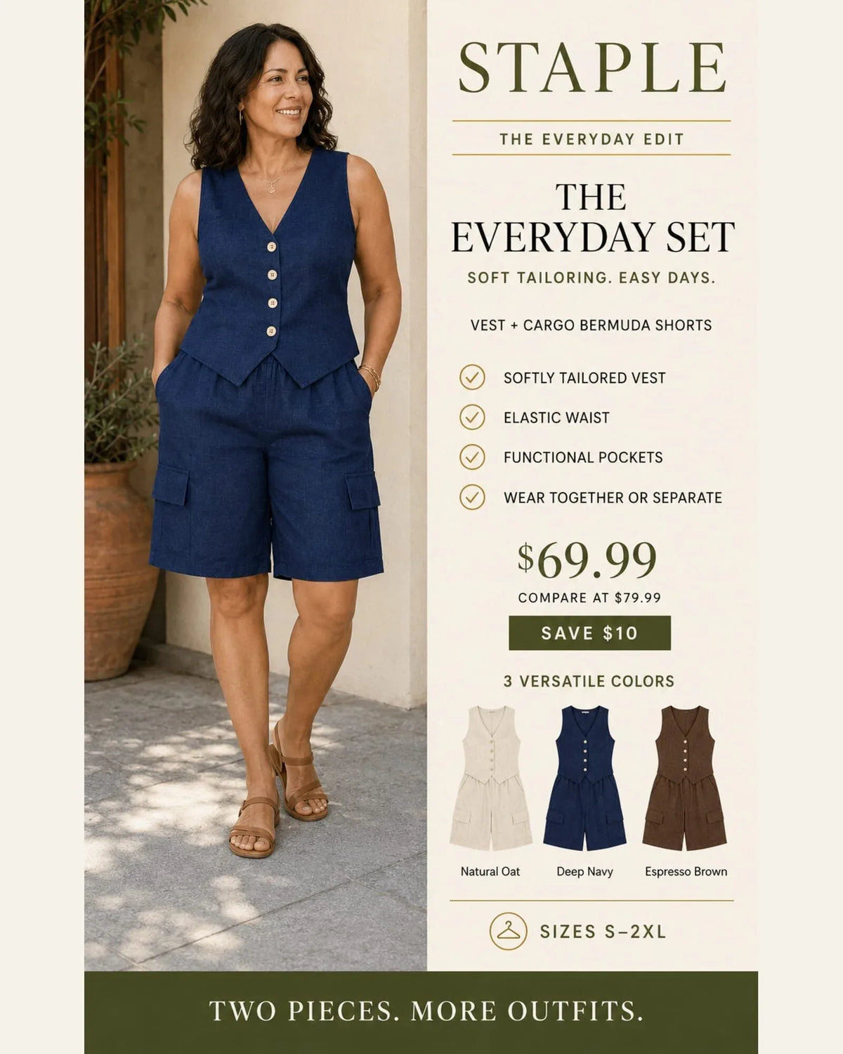 The Everyday Vest & Cargo Bermuda Set
