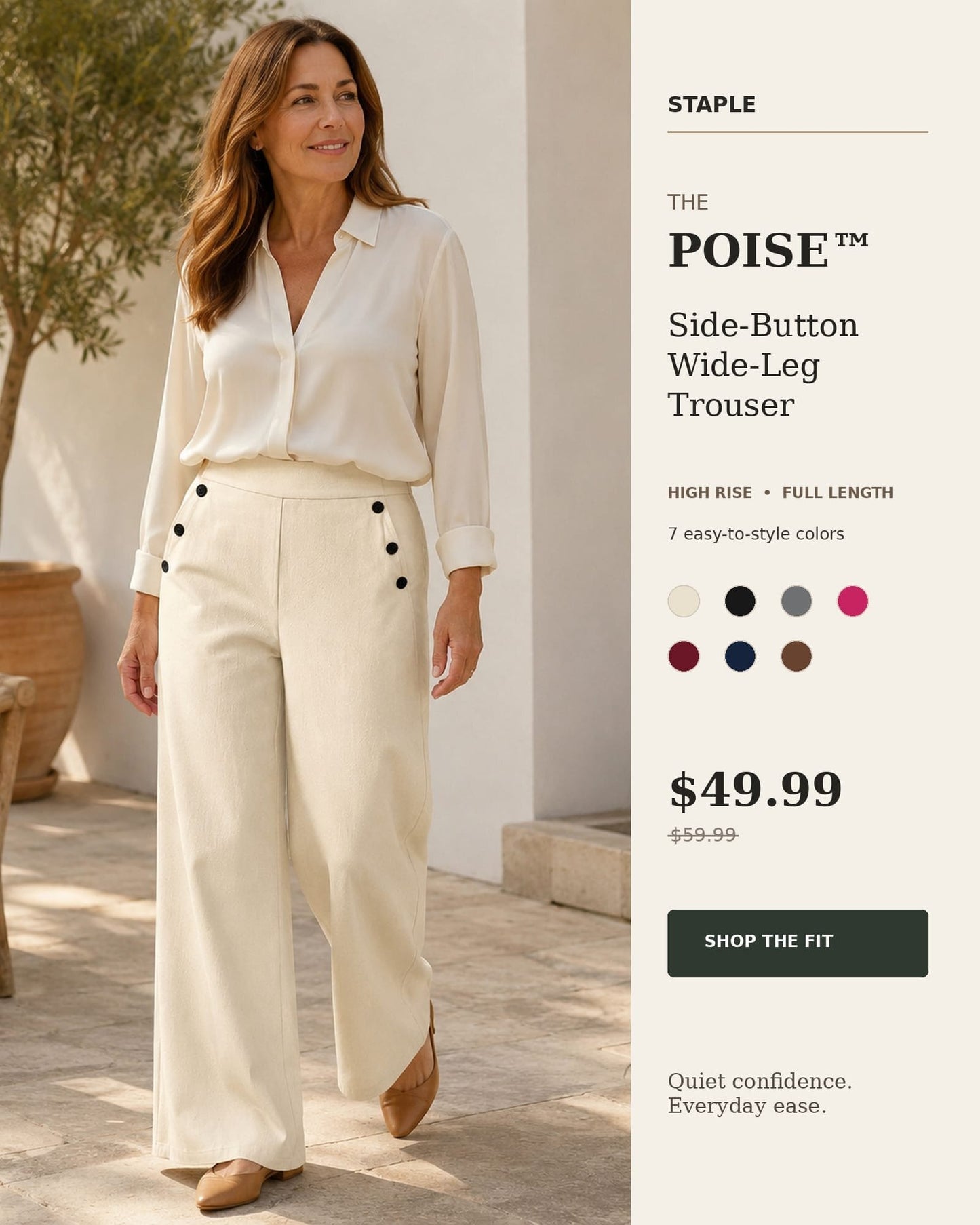 The Poise™ Side-Button Wide-Leg Trouser