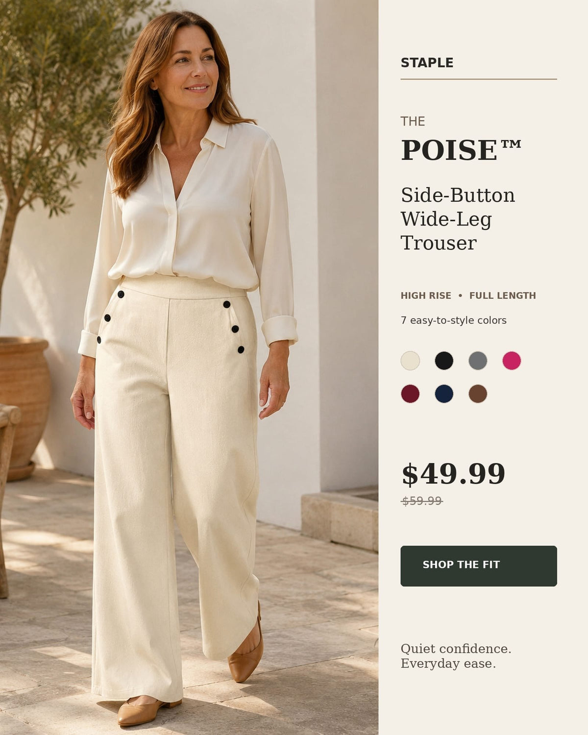 The Poise™ Side-Button Wide-Leg Trouser