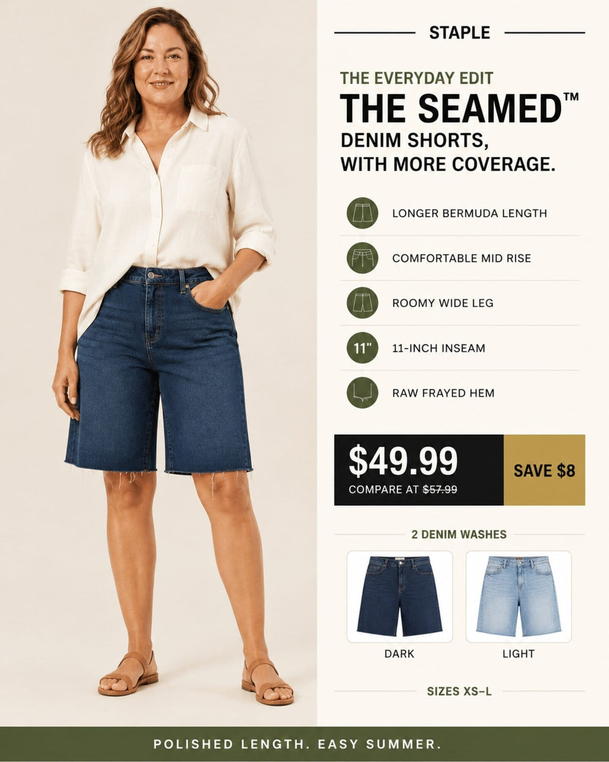 The Seamed™ Long Denim Bermuda Short