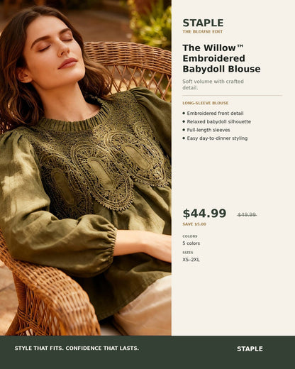 The Willow™ Embroidered Babydoll Blouse
