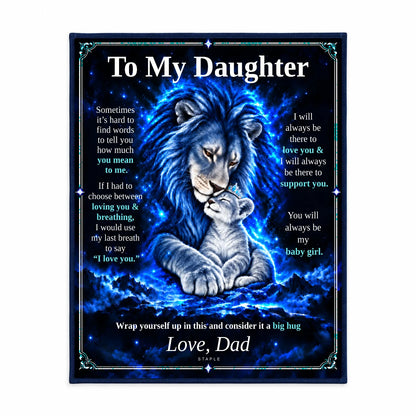 Original Blue design studio illustration: To My Daughter blanket shown flat against a white background.